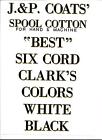 J & P COATS SPOOL CABINET LABEL 8 PIECE SET / BLACK LETTERS with GOLD SHADOW. 