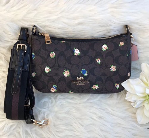 COACH C6823 Jes Baguette Tela Firmata Vintage Rosa Floreale Marrone Nero