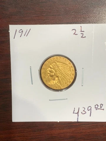 1911 $2 1/2 INDIAN HEAD GOLD Coin High Grade Looks AU Cover