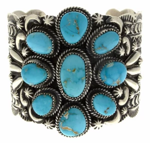 Brazalete Natural Piloto Montaña Turquesa Racimo Por Artista Navajo Tillie Jon - Imagen 1 de 5