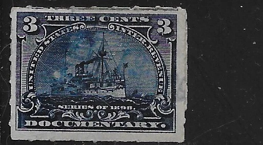US Scott R165, 3 Cent Internal Revenue Battleship, Blue, Used, NG, VF - Image 1 of 1