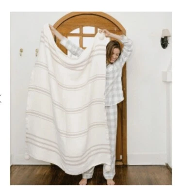 Imani Collective - Manta tejida 100 % algodón crema con pompones - Nueva Foto 1 de 4