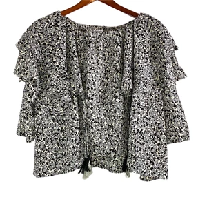 Bohemian Traders Womens Top XL Black White Floral Off Shoulder Frill Peasant - Bild 1 von 7