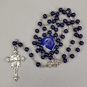 Glass Beaded Rosary Fatima 2017 Blue Silver Tone Crucifix Catholic 5 Decade 20" - Picture 1 of 10