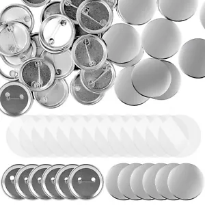 200 Sets 32mm Blank Badge Supplies Metal Pins with Back Cover & Transparent Film - Picture 1 of 12