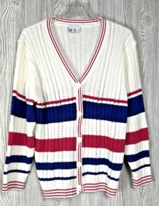 Vintage Cricket Lane V-Ausschnitt Knopf Cardigan Periwinkle/Magenta Gr. Medium Made in USA - Bild 1 von 12