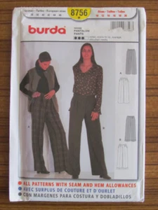 BURDA PATTERN - 8756 LADIES STRAIGHT LEGGED PANTS FRONT PLEAT CUFFS 8-18 UNCUT - Picture 1 of 2