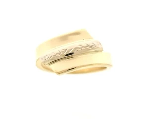 14K Two Tone Yellow & White Gold Diamond Cut 10.75mm Bypass Ring Italy - Picture 1 of 5