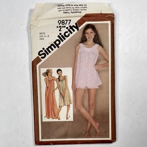 Vtg 1980 Simplicity Pattern 9877 Misses Petite 6-8 Nightgown Baby Doll 2 Lengths - Picture 1 of 10