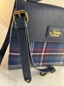 Ness Of Scotland Tartan Plaid Wool Crossbody Mini Tote Leather Flap Straps Bag - Picture 1 of 24