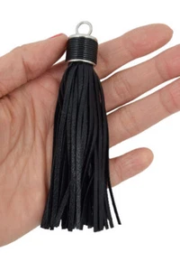 Black faux leather Tassel keychain tassel 4" Long, - Picture 1 of 3