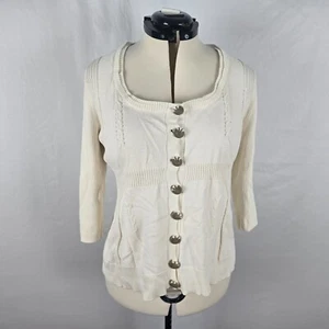 DKNY Jeans Sweater Women's XL Ivory Long Sleeves Scoop Neck Chunky Buttons - Picture 1 of 16