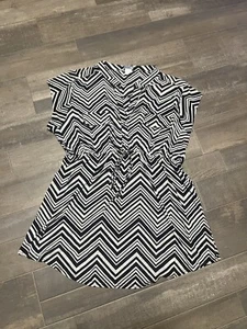 Green Lily Black & White Zig Zag Print V-Neck Maternity Blouse Size XL Tie Front - Picture 1 of 8