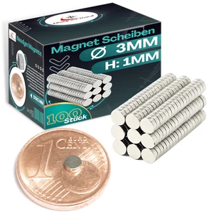100 x Neodym Magnet Scheiben 3x1mm Mini Magnet Scheibe 3mm x 1mm Rund Falch - Bild 1 von 6