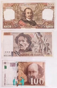 France ×3 100 Francs 1977 Pierre Corneille , 1979 Delacroix & 1998 Poul Cezanne - Picture 1 of 2