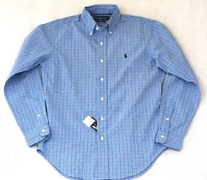 Ralph Lauren Shirt Blue Plaid Poplin S Small Vintage NWT - Picture 1 of 6