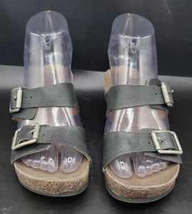 Naturalizer 5n Comfort Slide Sandals Women's Size 4.5 Black Buckle Cork Wedge - Picture 1 of 8