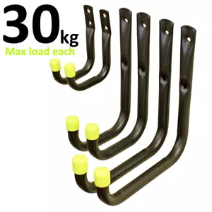 6x Heavy Duty J Storage Hooks Garage Tool Bike Ladder Wall Mounted Brackets Shed - Picture 1 of 3