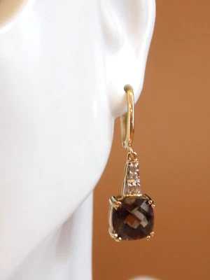 14k smokey topaz diamond dangle earrings - Image 1 of 4