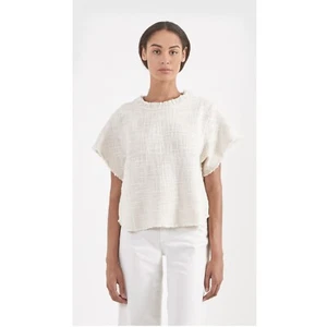 IRO Dorothy Solid Tweed Blouse Top Cotton Cozy Oversized Fringes S-36 NEW 266695 - Picture 1 of 8