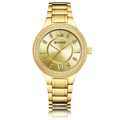 Presente analógico elegante relógios femininos marca de aço pulso exibição romana luxo ouro - Imagem 1 de 4