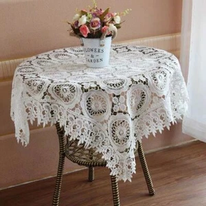 Vintage Embroidered Lace Tablecloth Small Square Table Cloth Cover Flower Doily - Picture 1 of 18