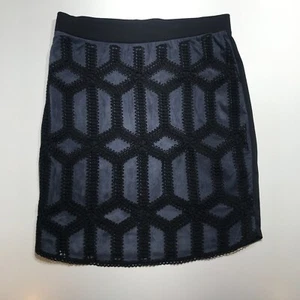H&M Slate Gray w/ Black Knit Crochet Pattern Straight Pull On Skirt Size M - Picture 1 of 15