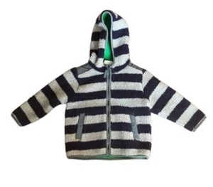 Hanna Andersson Boys Berber Sherpa Fleece Hood Jacket Sz 140/10 Navy/Gray Stripe - Picture 1 of 11