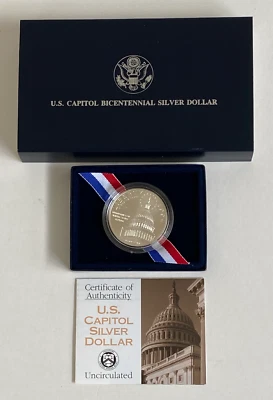1994 D US Capitol US Mint Commerative Unc. Silver Dollar - Free Shipping - Image 1 of 3