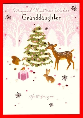 Tarjeta de felicitación de gran tamaño para nieta de Navidad feliz especial feliz familia Navidad Foto 1 de 4