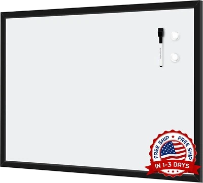 Pizarra blanca magnética de borrado en seco,Marco de madera negro de 35"x 23" - Imagem 1 de 4