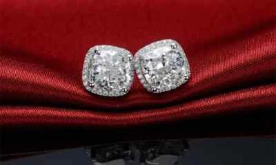 Aretes cuadrados con halo de circonitas cúbicas de plata de ley 925 para hombre y mujer - Regalo Foto 1 de 4