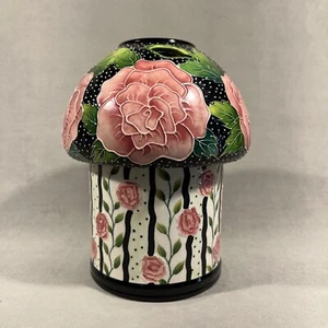 PV08471 Vintage Jeannette McCall Blue Sky ROSEN AUF SCHWARZ Kerzenlampe mit Schirm - Bild 1 von 9