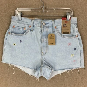 Pantalones Cortos Levis 501 29 Mujer Floral Jean Corte Alto Botín Lavado Claro - Imagen 1 de 13