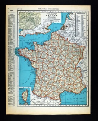Mapa McNally 1937 Francia París Marsella Toulouse Burdeos Nantes Lyon Tours FR Foto 1 de 4