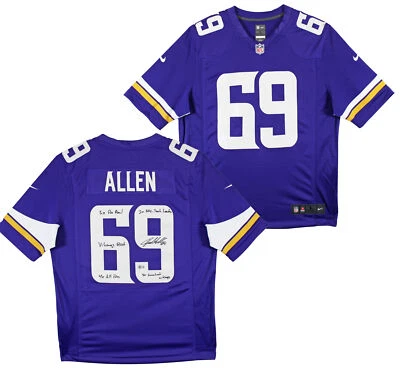 Camiseta deportiva Nike limitada púrpura firmada por los Vikings Jared Allen "5x Insc" BAS Witnessed Foto 1 de 4