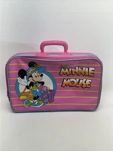Disney Minnie Mouse Rolling Suitcase Travel Pink Zipper Nylon Kids Vintage - Picture 1 of 9
