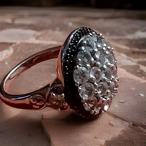 Brazilian Goshenite and Thai Black Spinel ring Platinum/Sterling Silver Size 6  - Picture 1 of 7