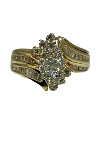 "VINTAGE STYLE" 14 YELLOW GOLD MARQUEE CLUSTER WEDDING SET. - Picture 1 of 7