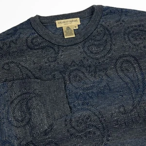 Tricot St Raphael Wollpullover Herren Medium Paisley blau grau Rundhals Vintage 90s - Bild 1 von 10