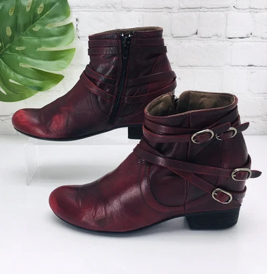 Женские мотоботы ботильоны Miz Mooz размер 8 бордовая кожа боковая молния - Изображение 1 из 4