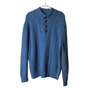 St Johns Bay Wool Cable Knit Sweater Jumper Size XXL Chunky Preppy Blue Button - Picture 1 of 7