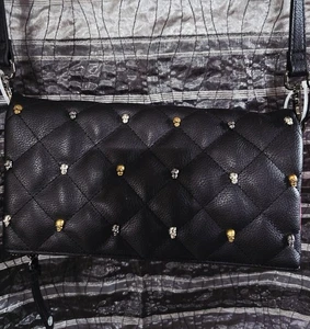 BOLSO BANDOLERA BETSEY JOHNSON 2025 NEGRO CREMALLERA PLEGABLE MINI CALAVERA - Imagen 1 de 24