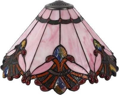 Bieye S10992 Tiffany Style Stained Glass Baroque Lampshade 17-inch Wide Pink - Image 1 of 4