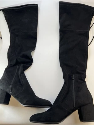 Botas por encima de la rodilla Unisa talla 10 negras gamuza tacones bloque cremallera Foto 1 de 4