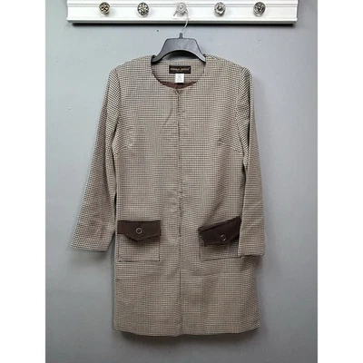 Vestido Vaina De Colección Donna Ricco Para Mujer Talla 12 Marrón Pata de Gallo Lana Bolsillos Cremallera Foto 1 de 4