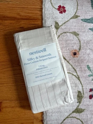 Nestwell Silky & Smooth Pima Cotton Striped Sateen King Pillowcases 500TC BRICH - Image 1 of 3