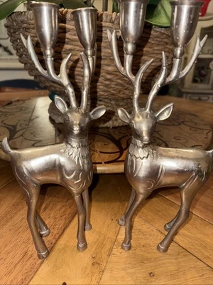 Juego de 2 candelabros vintage de renos candelabros plateados 10 pulgadas  Foto 1 de 3