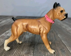 Boxer Dog Figure Vintage Hollow Plastic Made In Hong Kong No. 102 Pink Collar - Picture 1 of 24