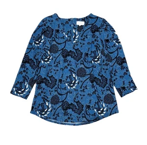 Melloday Womens 3/4 Sleeve Top Sz Medium Blue & Navy Blouse Back Zip Shirt - Picture 1 of 8
